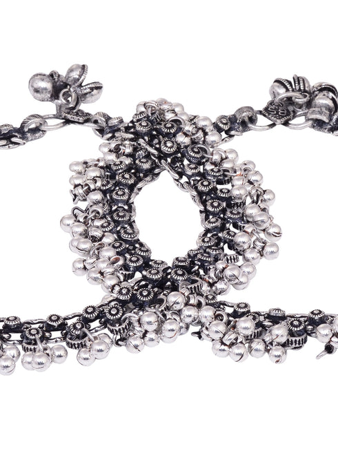 Set Of 2 Oxidised Silver Plated Payal Anklet