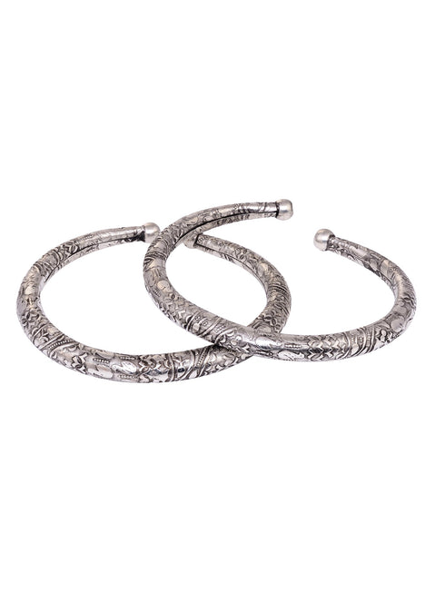 Set Of 2 Oxidised Silver Plated Payal Anklet