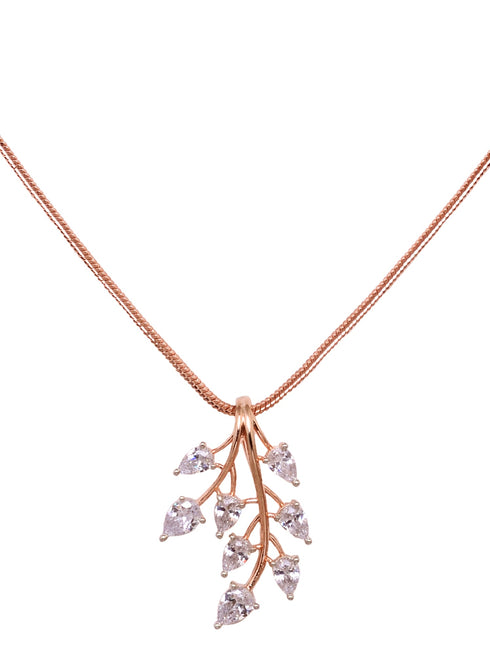Rose Gold Plated White AD Studded Leaf Design Locket Jewellery Set
