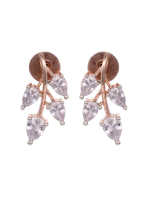 Rose Gold Plated White AD Studded Leaf Design Locket Jewellery Set