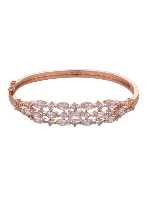 Rose Gold Plated White AD studded Contemporary bangle Bracelet