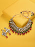 Gold Toned Kundan studded Red & Green Bead studded Handcrafted Jewellery Set
