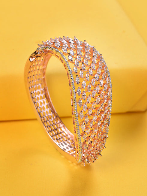 Rose Gold Toned AD Studded Handcrafted Bangle Style Bracelet