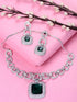 Silver Plated Green AD Studded Statement Necklace Jewellery Set