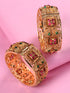 Set Of 2 Gold Plated Red & Green stone Studded Openable Bangles