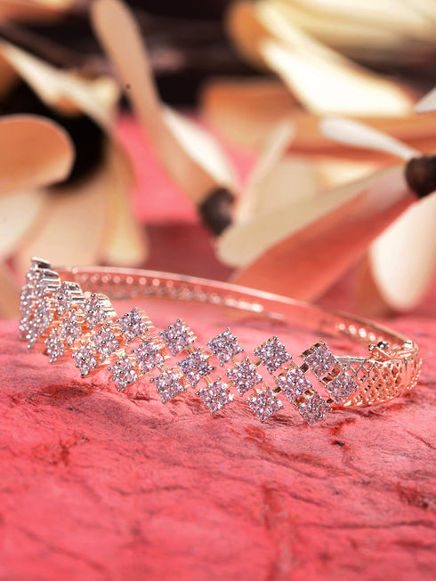 Rose Gold Plated AD Studded Statement Bangle Bracelet
