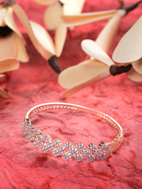 Rose Gold Plated AD Studded Statement Bangle Bracelet