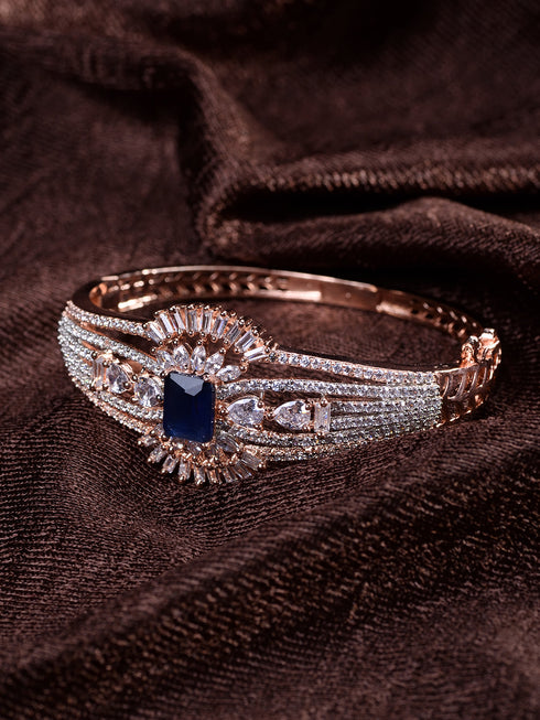 Rose Gold Plated Blue AD Handcrafted Bangle Style Bracelet