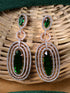 Rose Gold Plated Green AD Studded Oval Statement Earrings
