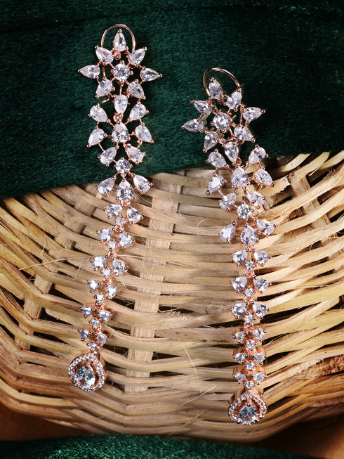 Rose Gold Plated White AD embellished Dropdown Dangler Earrings