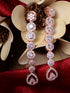 Rose Gold Plated White AD Studded Long Dangler Earrings