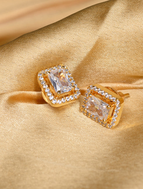 Gold Plated AD studded Square shaped Studd Earring