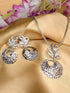 White Rhodium plated AD studded Round Pendant Earrings set chain