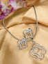 White Rhodium AD studded Floral design Pendant Earrings set chain