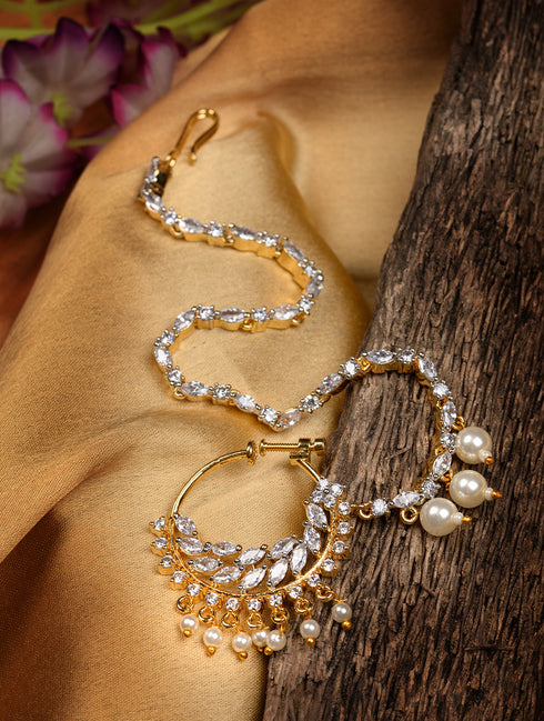 Gold plated AD & Pearl studded Handcrafted Nose Ring