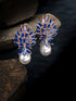Rose Gold Plated Luxurious Blue AD studded Pearl Drop Earring