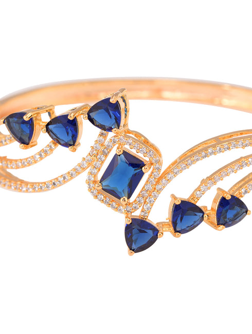 Gold plated Blue AD studded handcrafted stylish Bracelet for Women & Girls