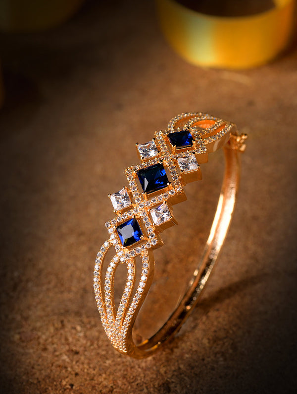 Gold plated Blue AD studded handcrafted stylish Bracelet for Women & Girls