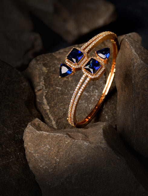 Gold plated Blue AD studded handcrafted stylish Bracelet for Women & Girls