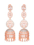 Rose Gold plated Bell shaped AD studded Jhumka Earrings