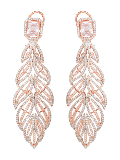 Rose Gold plated Leaf Design AD studded Earrings
