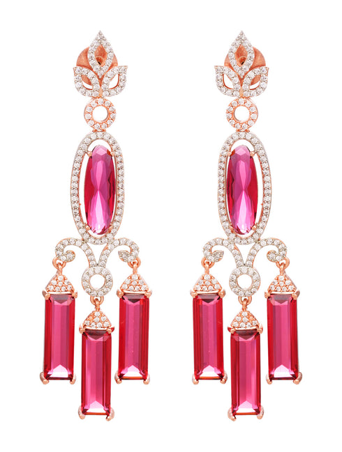 Rose Gold plated Ruby AD studded Drop Earrings