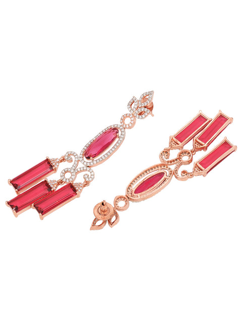 Rose Gold plated Ruby AD studded Drop Earrings