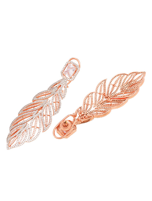 Rose Gold plated Leaf Design AD studded Earrings