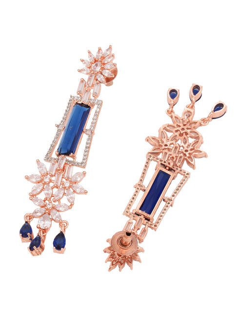 Rose Gold plated Blue AD studded Drop Earrings