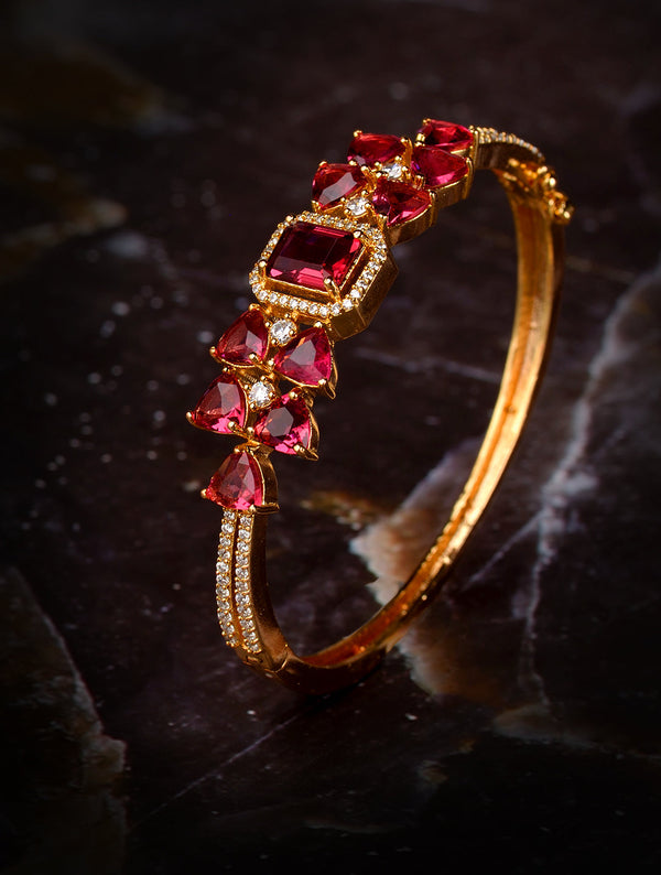 Gold plated Ruby AD studded handcrafted designer Bracelet for Women & Girls