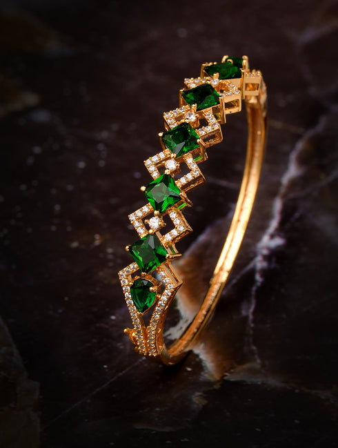 Gold plated Green AD studded handcrafted stylish Bracelet for Women & Girls