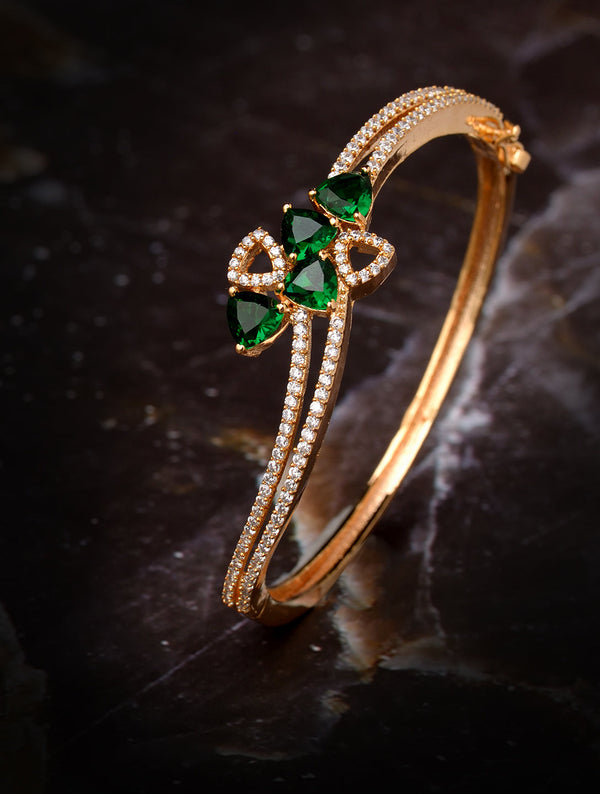 Gold plated Green AD studded handcrafted stylish Bracelet for Women & Girls