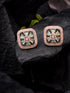 Sqaure Sleek Turquoise studs light blue AD studded rose gold plated small earrings