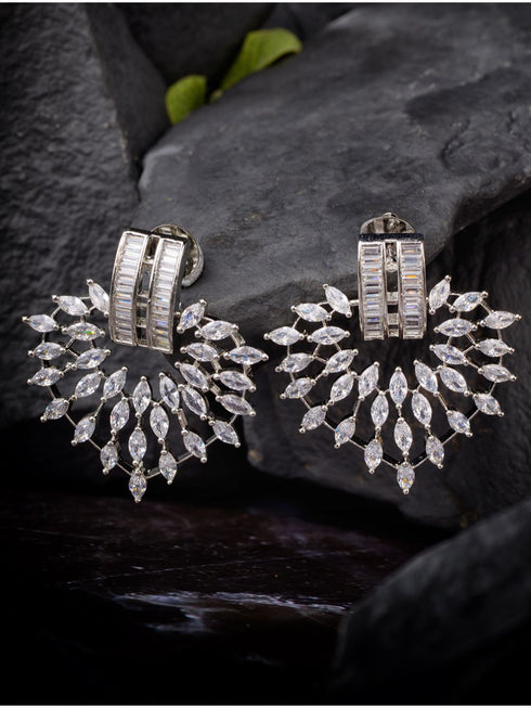 White Rhodium plated AD Heart studded handcrafted Heart shaped Earring for Women and Girls