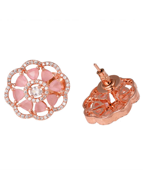 Handcrafted Floral Design Pastel pink studs Rose quartz small earrings Rose gold plated