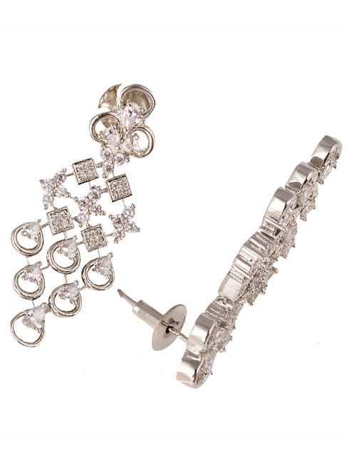 White Rhodium plated Unique Design AD studded Necklace Earrings Girls