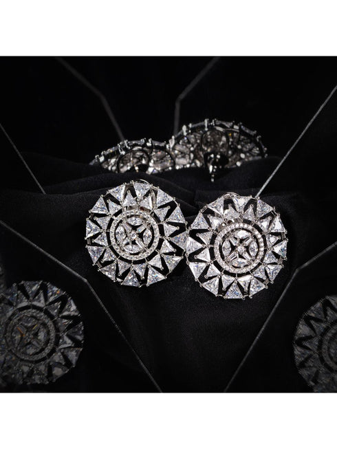 White Rhodium plated AD studded handcrafted Ear rings for girls & women