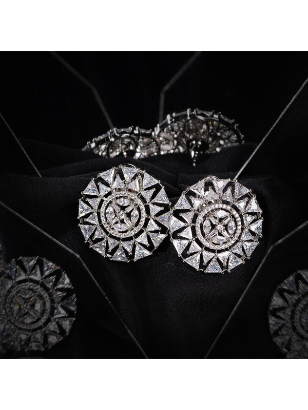 White Rhodium plated AD studded handcrafted Ear rings for girls & women