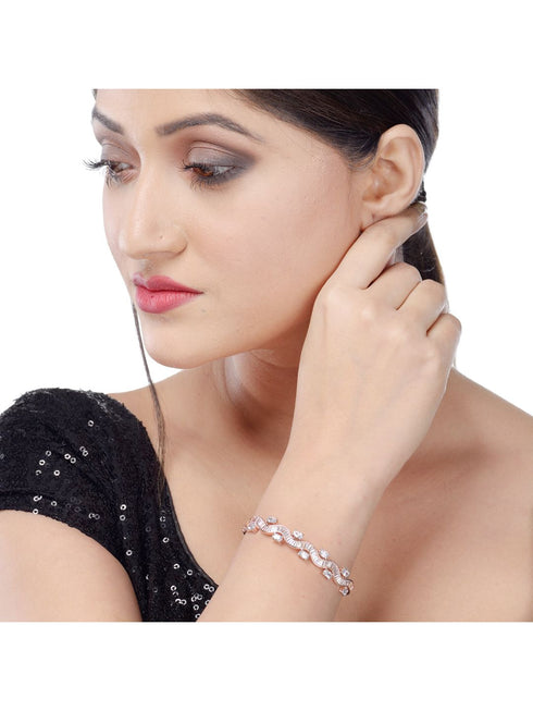 Rose Gold plated AD studded Wavy Pattern Bracelet for Women & Girls