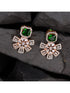 Exquisite Emerald Floral design green earrings Rose gold plated AD studded
