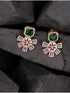 Exquisite Emerald Floral design green earrings Rose gold plated AD studded