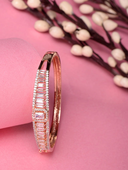 Rose Gold Plated White Ad Studded Designer Bangle Bracelet