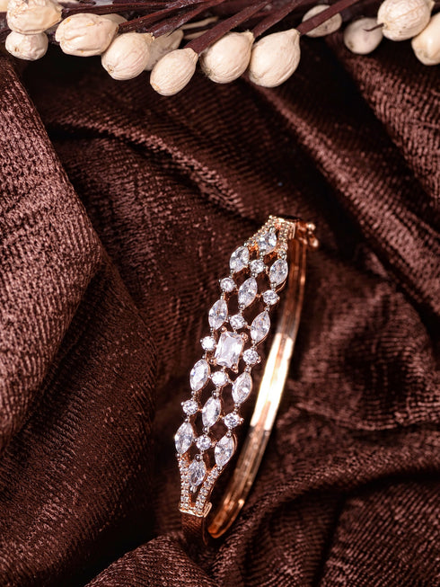 Rose Gold Plated White AD studded Contemporary bangle Bracelet