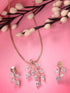 Rose Gold Plated White AD Studded Leaf Design Locket Jewellery Set