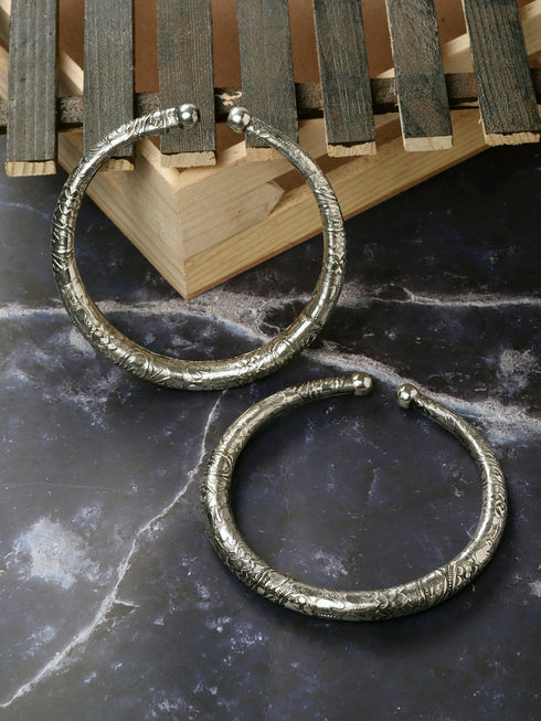 Set Of 2 Oxidised Silver Plated Payal Anklet
