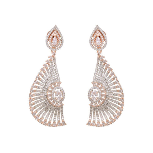 Semicircular diamond drop earrings, rose gold plated