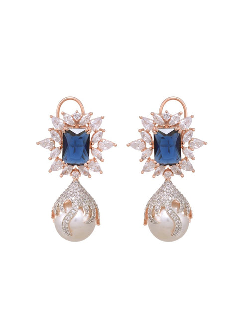 Royal Sapphire studded pearl drop earrings