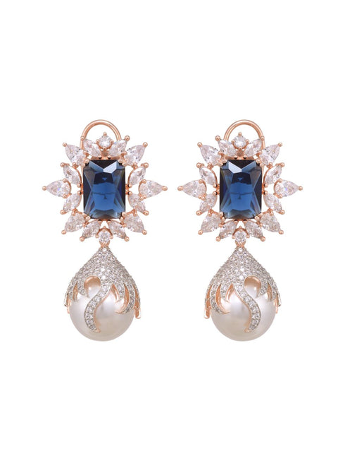 Royal Sapphire studded pearl drop earrings