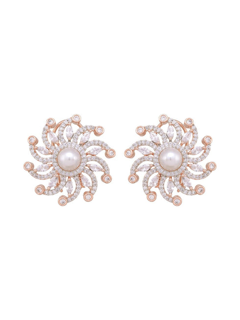 Sun shaped exquisite design pearl studs