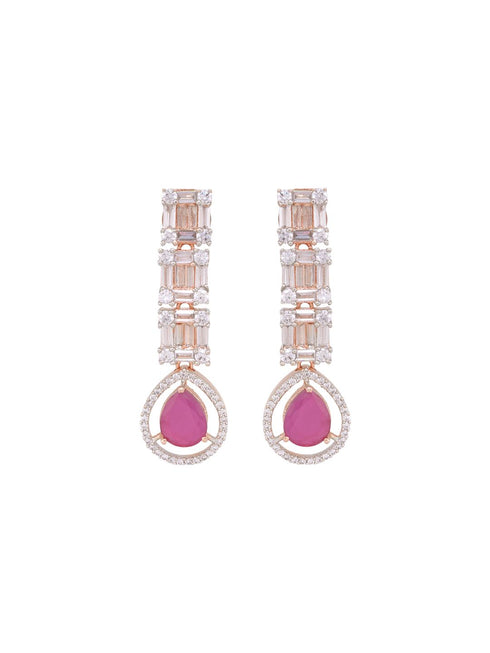 Pink drop earrings, AD studded and handcrafted